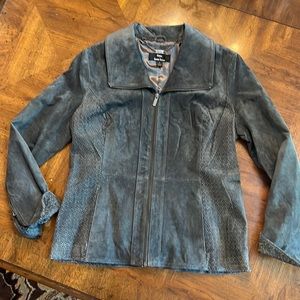 Dennis Basso 💯 Leather Jacket Steel Gray Size S Laser cut Sides Zip Front